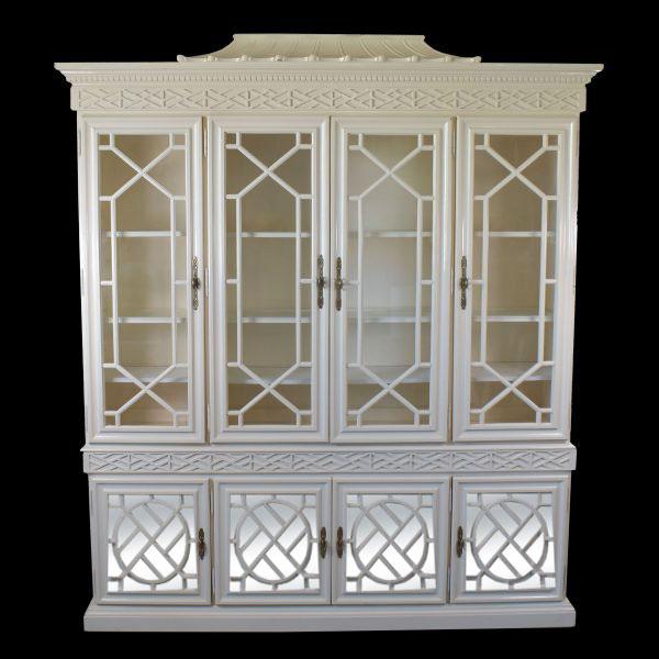 Vintage Hollywood Regency Pagoda Breakfront For Sale - Image 4 of 7