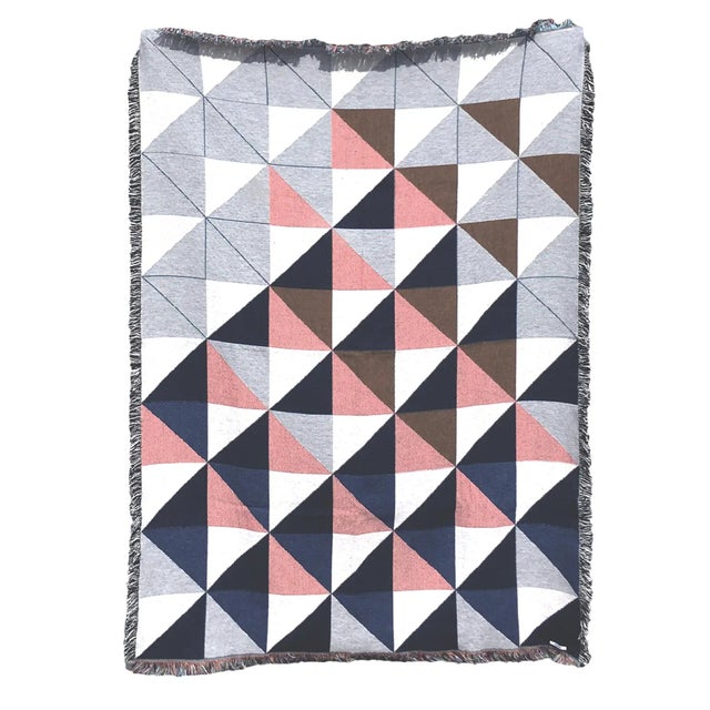 Contemporary Rousseau Loom Woven Cotton Throw Blanket, Sixteen Geometric Multicolor For Sale - Image 3 of 6