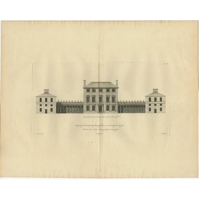 Title: Antique print titled 'Elevation of the R. Hoble Earl of Chesterfields House (\.)'. Old engraving of Chesterfield...