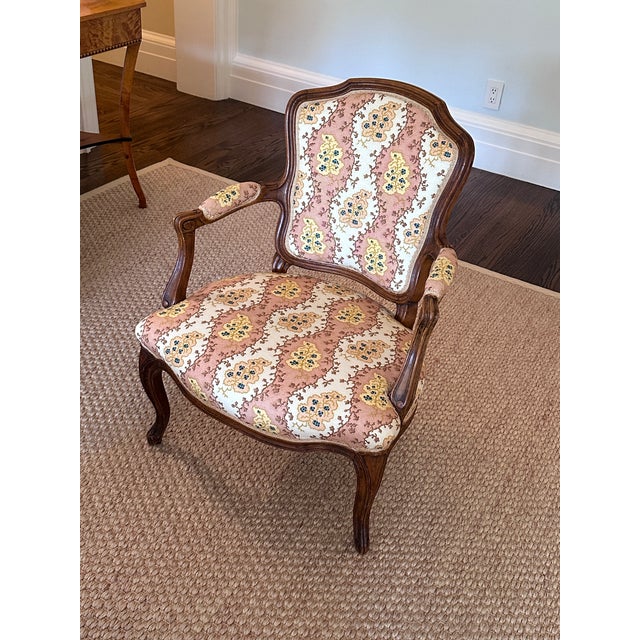 Pair 1800s Fauteuils With English Upholstery For Sale - Image 9 of 11