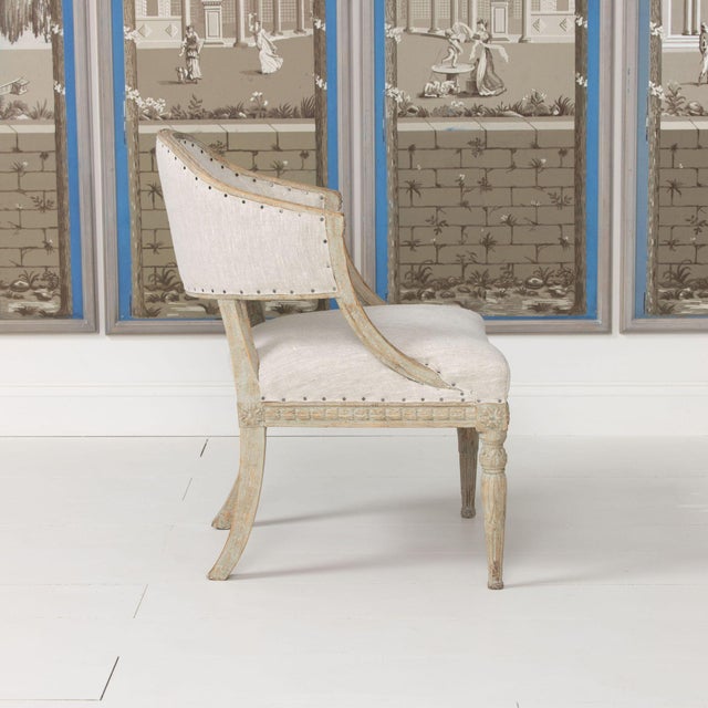 19th Century Swedish Gustavian Painted Barrel Back Armchair For Sale - Image 4 of 12