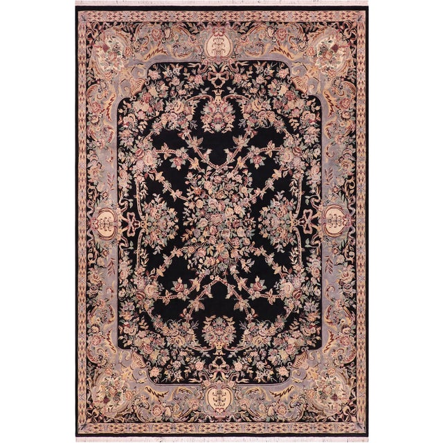 Art Nouveau 1990's Medallion Pak-Persian Black/Gray Wool Rug - 8'11'' X 12'0'' For Sale - Image 9 of 9