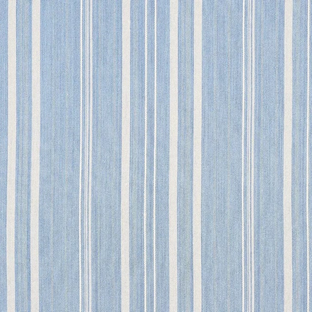 Schumacher Cajamarca Stripe Fabric in Chambray For Sale