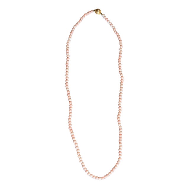 Antique 30" Angel Skin Necklace Coral With Gold Tone Clasp For Sale
