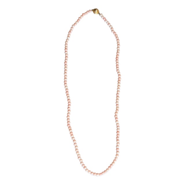 Antique Angel Skin Necklace Coral With Gold Tone Clasp, 30" For Sale