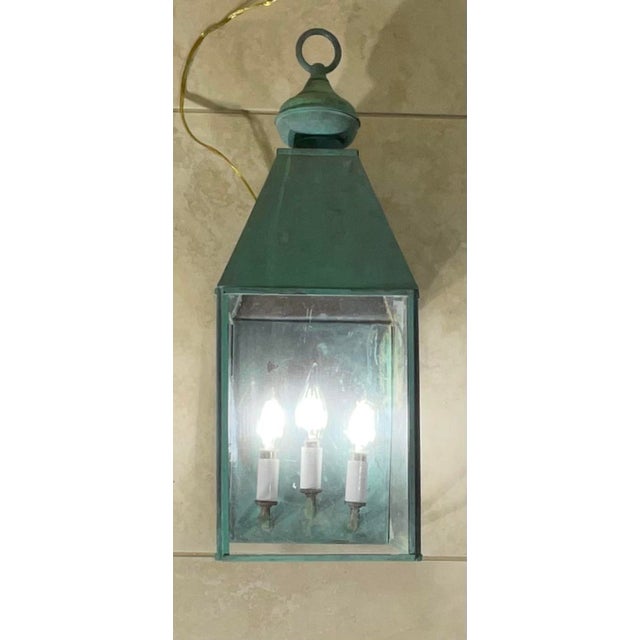 Single Solid Brass Vintage Wall Lantern 21”h X 7”.5w X 8”d For Sale - Image 4 of 14