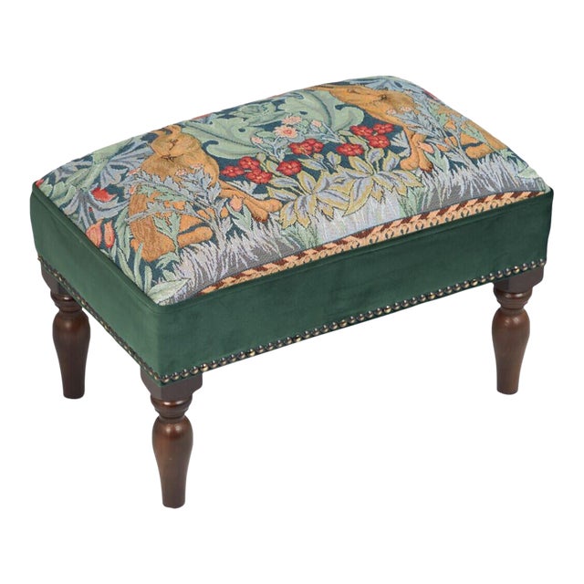 Morris Hares Upholstered Stool With Velvet Sides For Sale