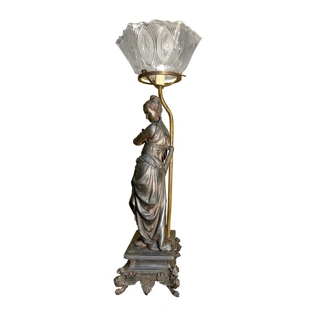 Victorian Antique Victorian Metal Woman With Harp Table Lamp For Sale - Image 3 of 12