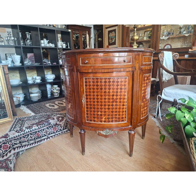 Italian Half-Moon Inlaid Cabinet with Bronze Friezes, 1960s For Sale - Image 18 of 18