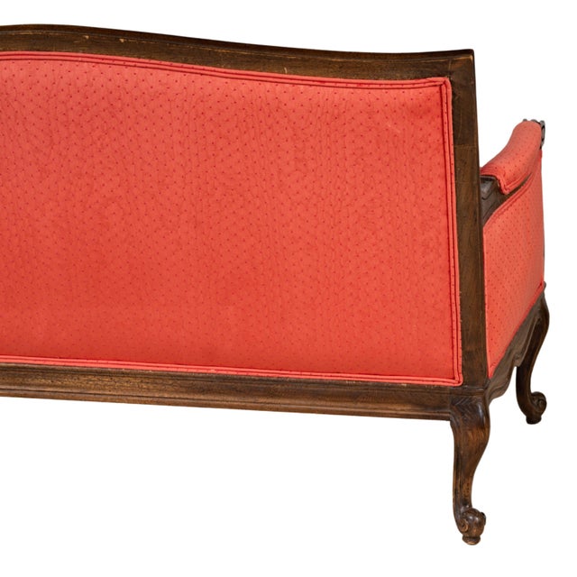 Louis XV Style Petite Settee Early 20th Century; Custom-Red Moire Texture Upholstery For Sale - Image 4 of 7