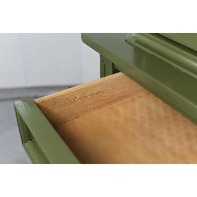 Mid Century Transitional Highboy Dresser by American of Martinsville in Olive Green - Newly Painted For Sale - Image 13 of 13