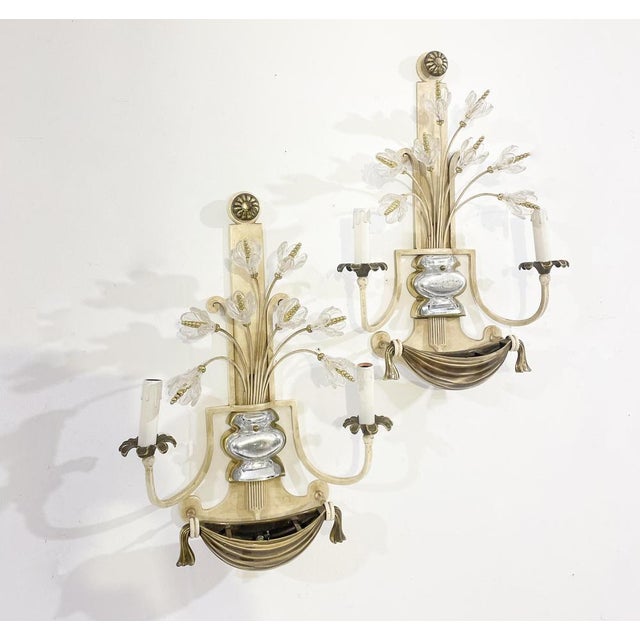 Pair of Silver Wrought Iron And Glass Wall Lights by Banci , Italy, 1940s This piece is attributed to the mentioned...
