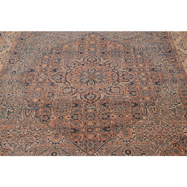 Antique Tabriz Persian Rug With Salmon Tone Medallion and Florals | Rug & Kilim For Sale In New York - Image 6 of 8