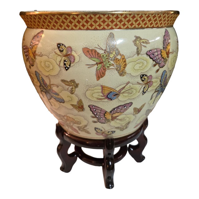 Vintage 1970s Koi Fish Planter With Stand For Sale