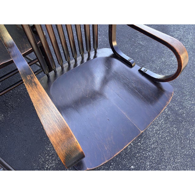 Antique Fraternal Lodge Oak Arm Chairs- Set of 8 For Sale - Image 4 of 12