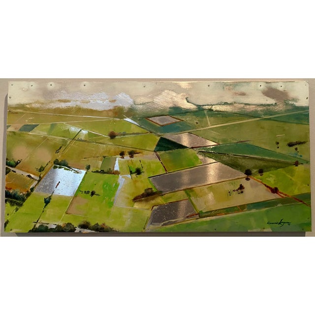 2010s "Metalandscape 2" by Rosario-Laguna Contemporary Aerial View Landscape Oil Painting on Aluminum For Sale - Image 5 of 5