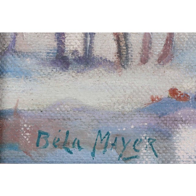 1970s Vintage Original Peter Bela Mayer, Oil on Board, Rural Barn Snow Scene Painting For Sale - Image 5 of 6
