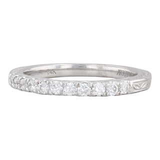 New 0.33ctw Diamond Wedding Band 14k White Gold Sz 6.5 Stackable Ring Art Carved For Sale