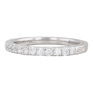 New 0.33ctw Diamond Wedding Band 14k White Gold Sz 6.5 Stackable Ring Art Carved