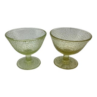 1930s Crackle Yellow Canary Vaseline Sherbet Cups- Set of 2 For Sale