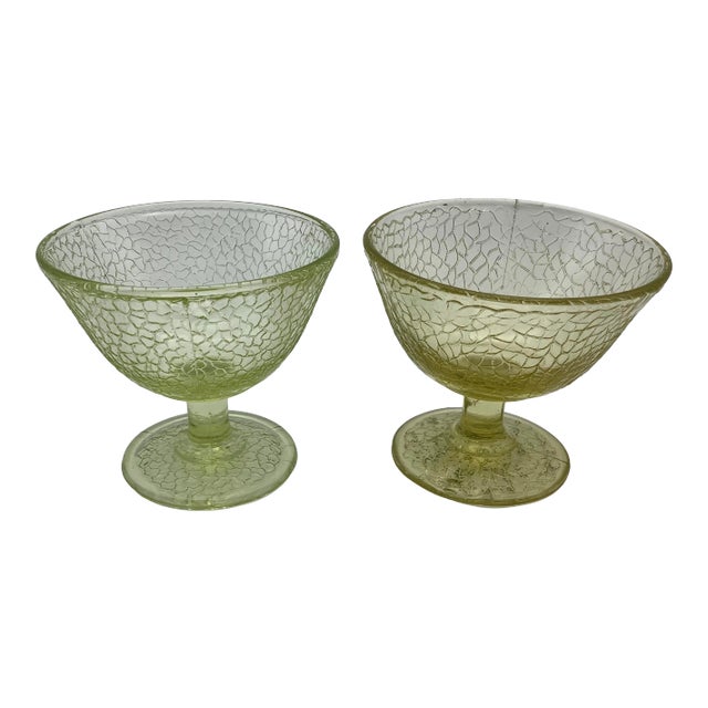 1930s Crackle Yellow Canary Vaseline Sherbet Cups- Set of 2 For Sale