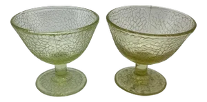 1930s Crackle Yellow Canary Vaseline Sherbet Cups- Set of 2