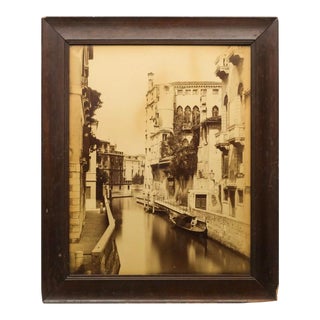 1890s American Black and White Albumen Photograph of Venice Venetian Canal Walnut Frame For Sale