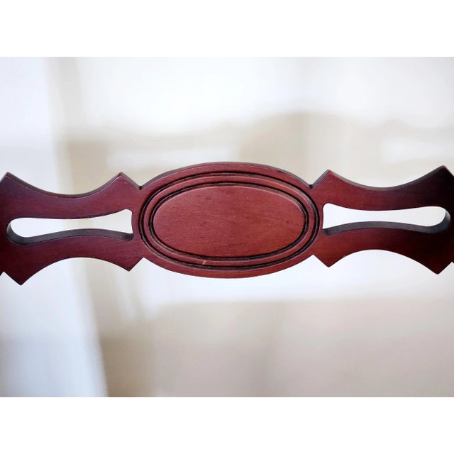 Antique Pair of Scroll Elbow Chairs in the Style of Duncan Phyfe Mahogany Damask Set of 2 For Sale - Image 12 of 16