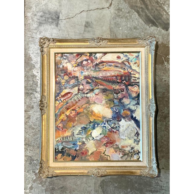 Vintage Boho Original Abstract Oil on Board For Sale - Image 4 of 12