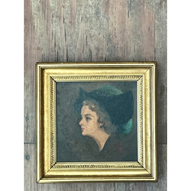 Vintage Lady in Hat Oil Painting For Sale - Image 9 of 13