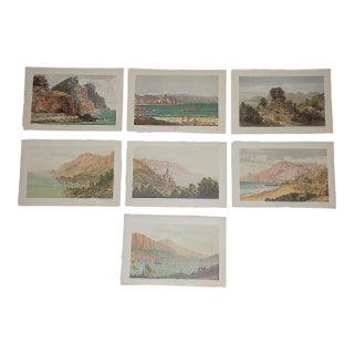 Authentic Antique 19th Century Lithographic Views of the Riviera.- Set of 7 For Sale