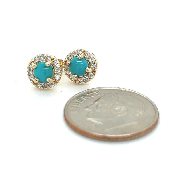 Natural Turquoise Diamond Stud Earrings 14k Yellow Gold 0.65 TCW Certified For Sale - Image 9 of 10