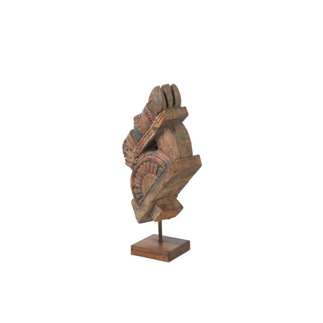 Antique Indian Carved Teakwood Horse Head Corbel featuring a stylized horse motif, traditionally used as an architectural...