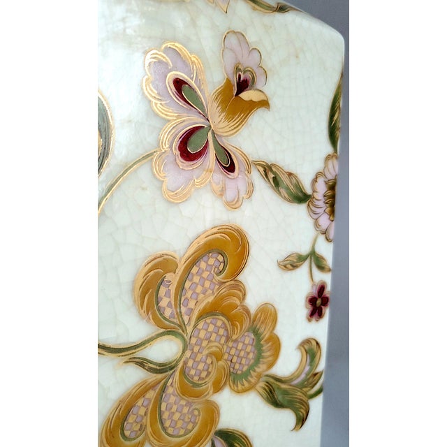 Restored Vintage Chinese Lamps Crackled Porcelain With Flowers and Leaves - A Pair For Sale - Image 13 of 17