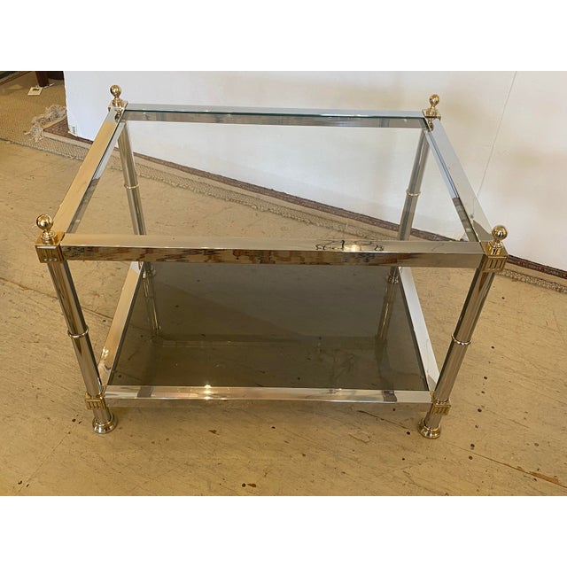 Modern Modern Chrome Glass & Brass End Tables-a Pair For Sale - Image 3 of 11