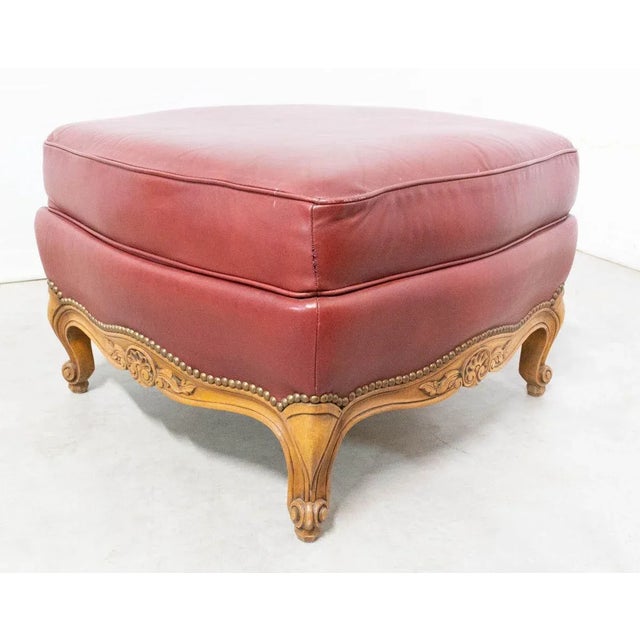 French Beech and Red Skai Ottoman, 1960s For Sale - Image 4 of 9