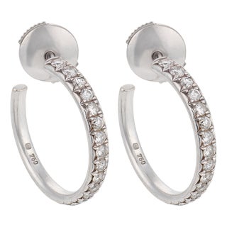 Vintage Diamond 18k White Gold Hoop Earrings, A Pair For Sale