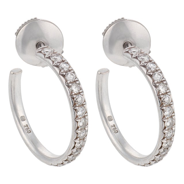 Vintage Diamond 18k White Gold Hoop Earrings, A Pair For Sale