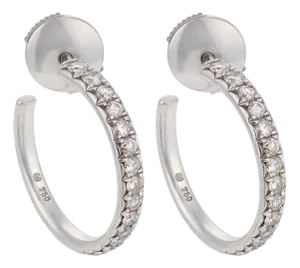 Vintage Diamond 18k White Gold Hoop Earrings, A Pair