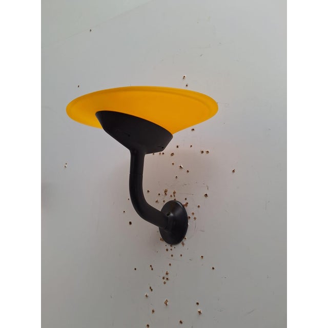 Postmodern Wall Lamps in Red and Yellow Satin Glass with Black Lacquered Metal Structure, Italy, 1980, Set of 2 For Sale - Image 10 of 17