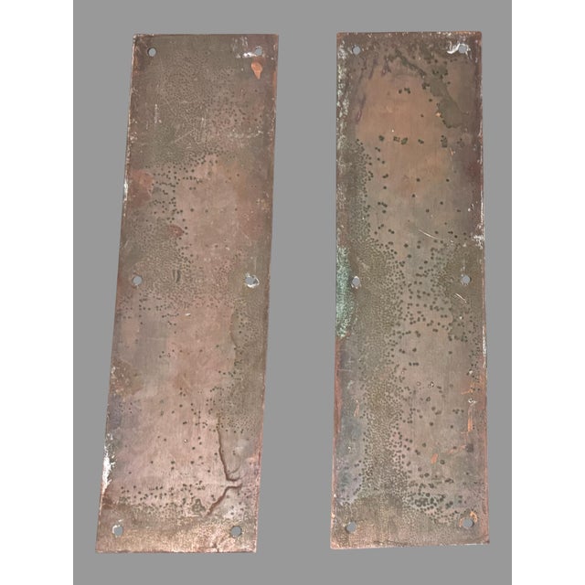 Pair of Antique Architectural Salvage Victorian 14" Copper Door Push Plates In good original condition showing some...