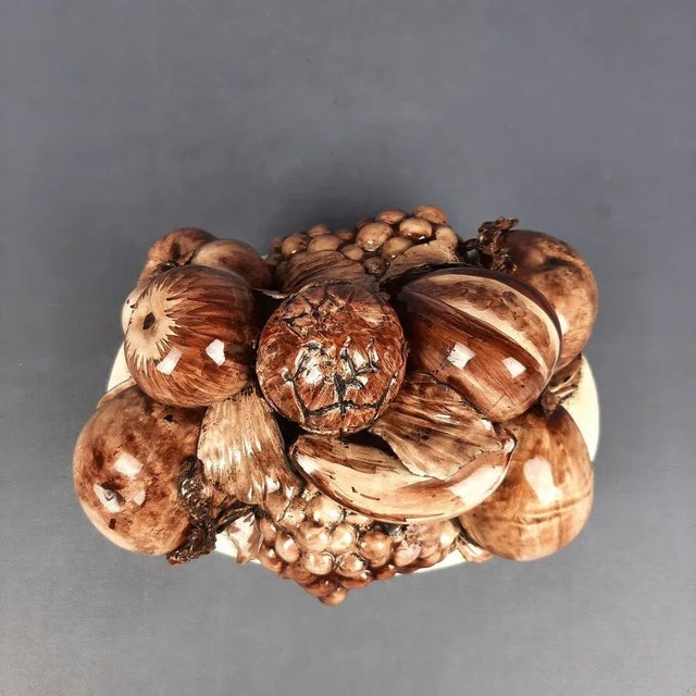 Italian Brown & White Majolica Fruit Basket, 1960s For Sale - Image 6 of 11