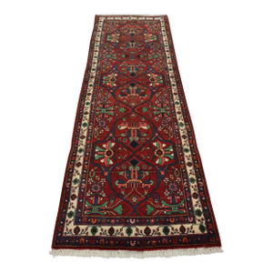 Zanjan Runner 3'7'' X 10' Red Wool Vintage Tribal Hand-Knotted Oriental Rug