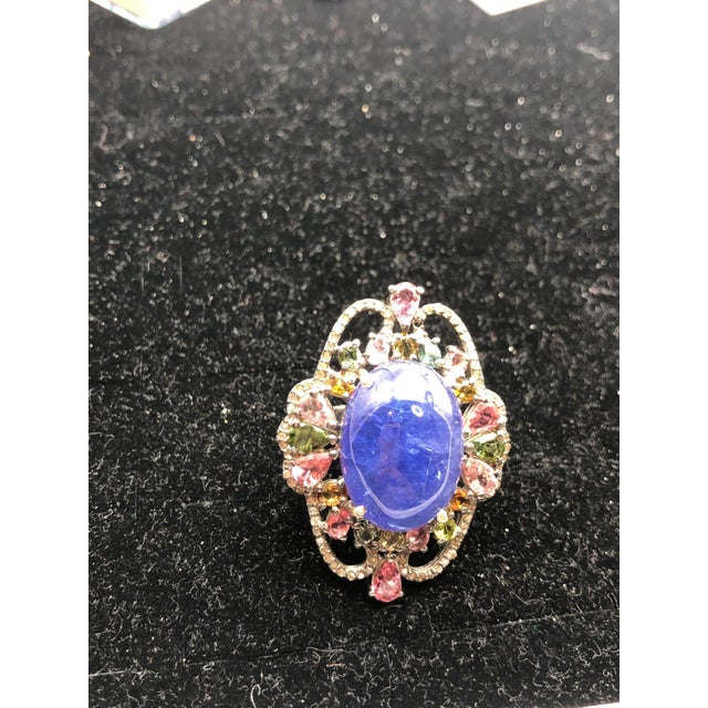 Early 21st Century Bochic "Orient" Diamond, Tourmaline & Tanzanite Ring Set In 18K Gold & Silver For Sale - Image 5 of 12