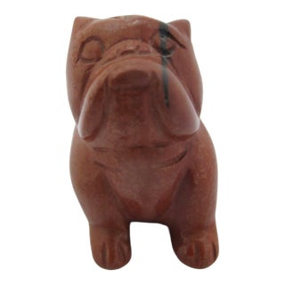 Carved Polished Red Jasper Miniature Bull Dog Figurine For Sale