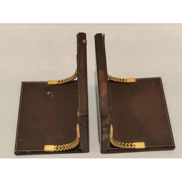 1970s Vintage Gucci Leather and Brass Bookends - Pair For Sale In Atlanta - Image 6 of 11