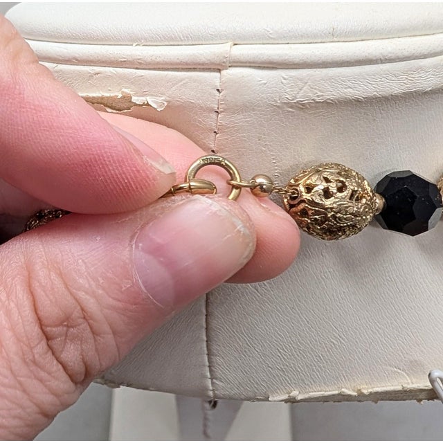 Mid-Century Modern Vintage 1960s Signed Napier Goldtone & Black Beaded Necklace For Sale - Image 3 of 9