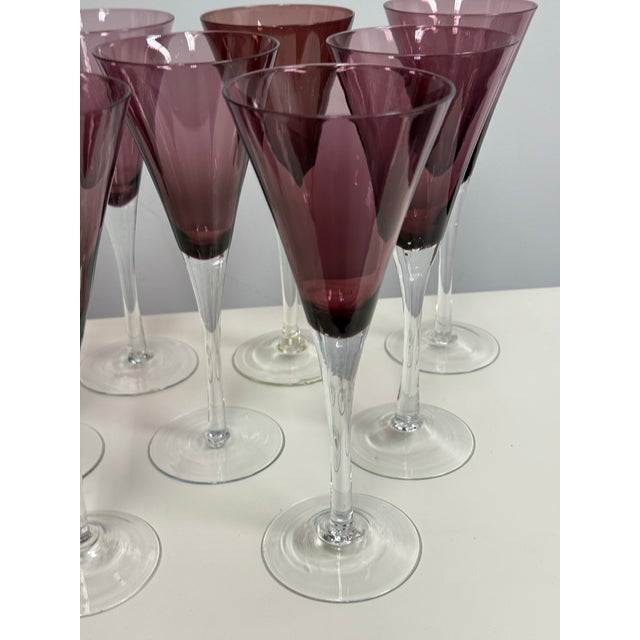 Purple Circa 1990's Pottery Barn Amethyst Champagne Flutes, Set of Nine For Sale - Image 8 of 12