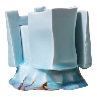 Ice-Blue Vase "Kayho" (Jap. 華俑 Luxuriant Pottery Palace) by Ceramic Artist Masamichi Yoshikawa, 21st Century For Sale