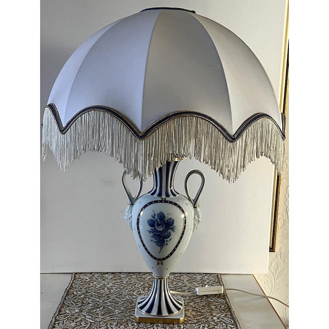 Blue Saint Croix Limoges Porcelain Table Lamp with Fabric Shade, 1950s For Sale - Image 8 of 11